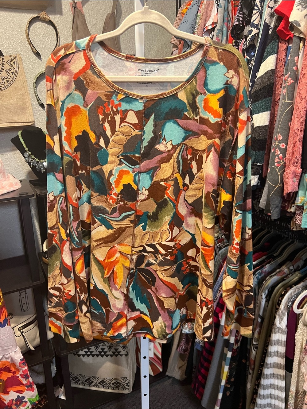 Westbound Multicolor Abstract Floral Long-Sleeve Tunic